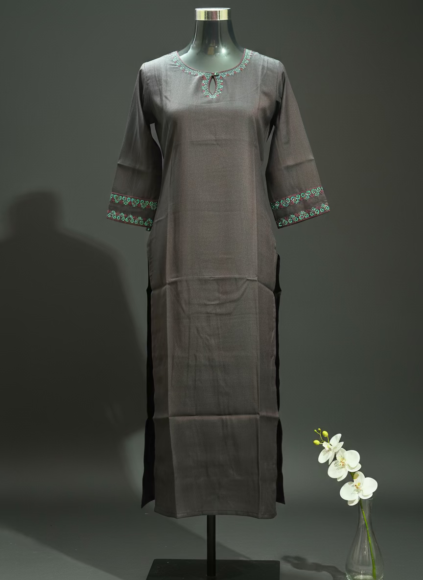 RAW SILK LONG SLITTED KURTI - BB354