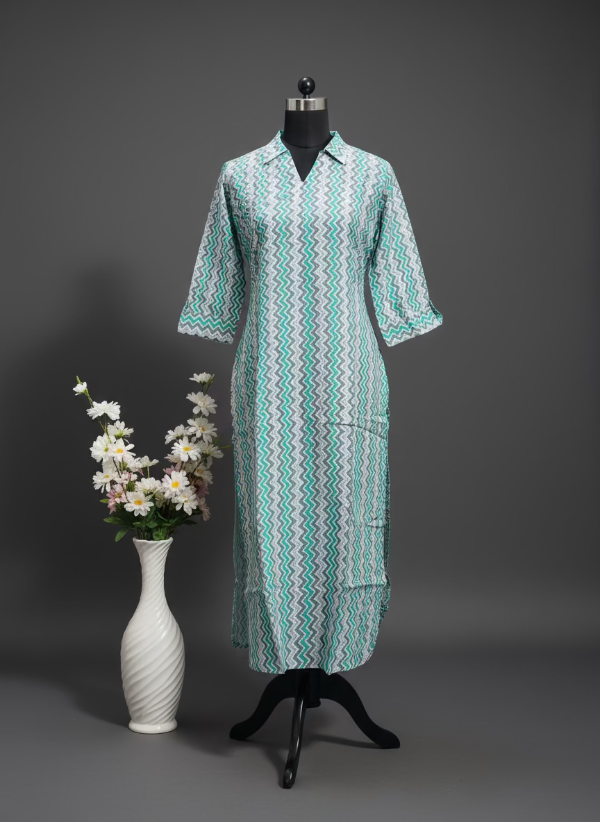 ശുദ്ധമായ കോട്ടൺ നീളമുള്ള സ്ലിറ്റഡ് കുർത്തി - BB297