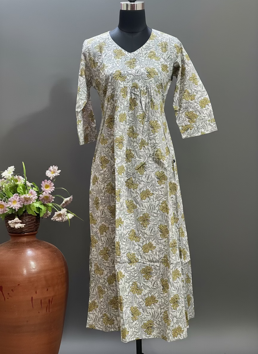 പ്യുവർ കോട്ടൺ ആലിയ കട്ട് കുർത്തി -BB368