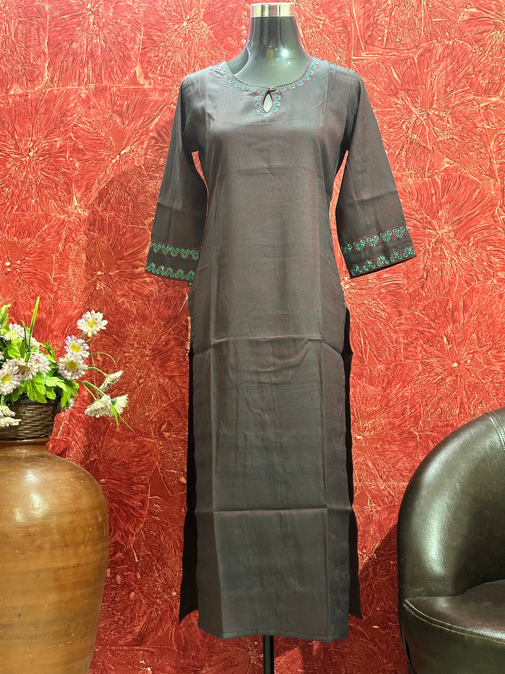RAW SILK LONG SLITTED KURTI - BB354