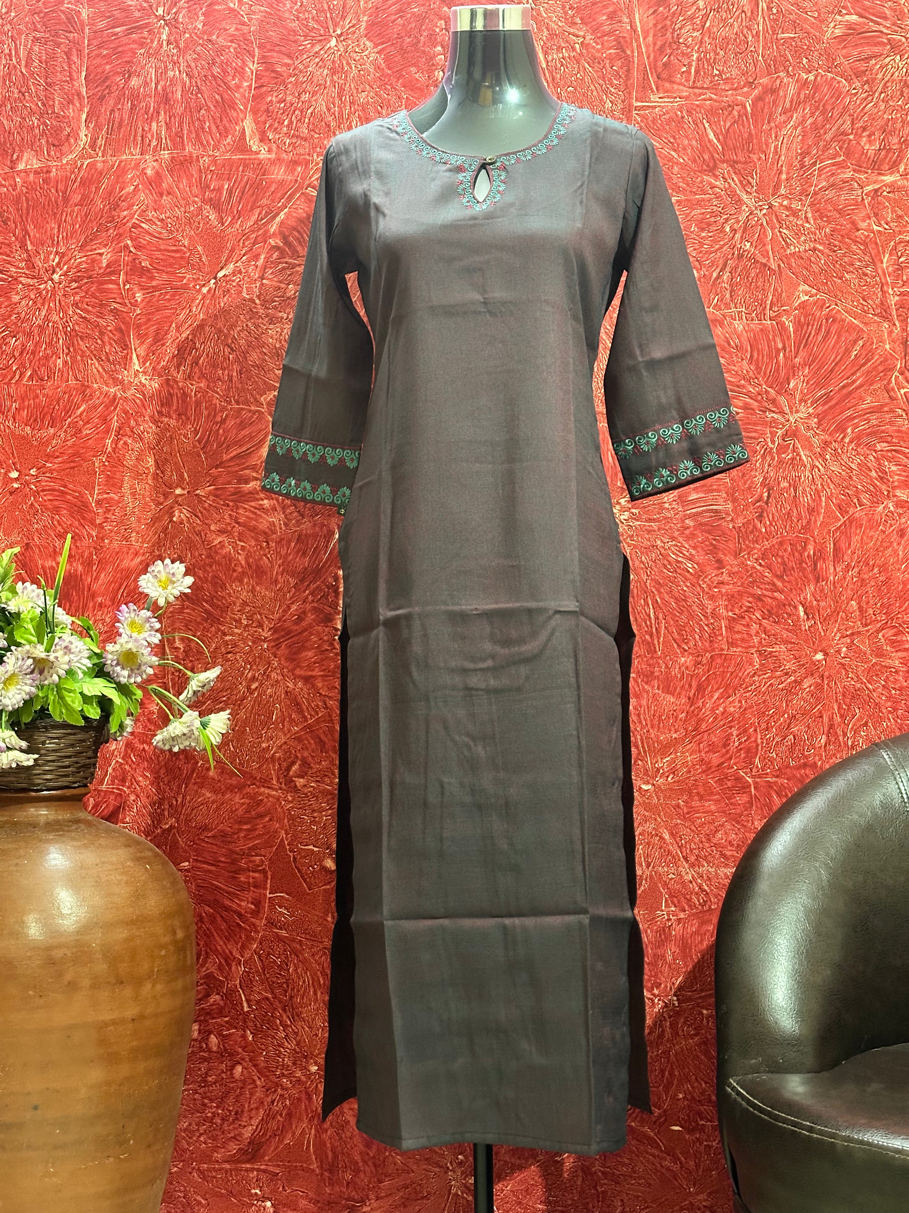 RAW SILK LONG SLITTED KURTI - BB354