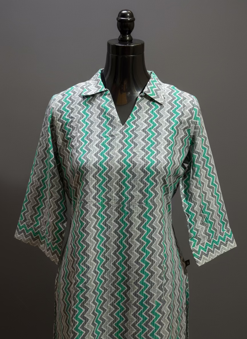 ശുദ്ധമായ കോട്ടൺ നീളമുള്ള സ്ലിറ്റഡ് കുർത്തി - BB297