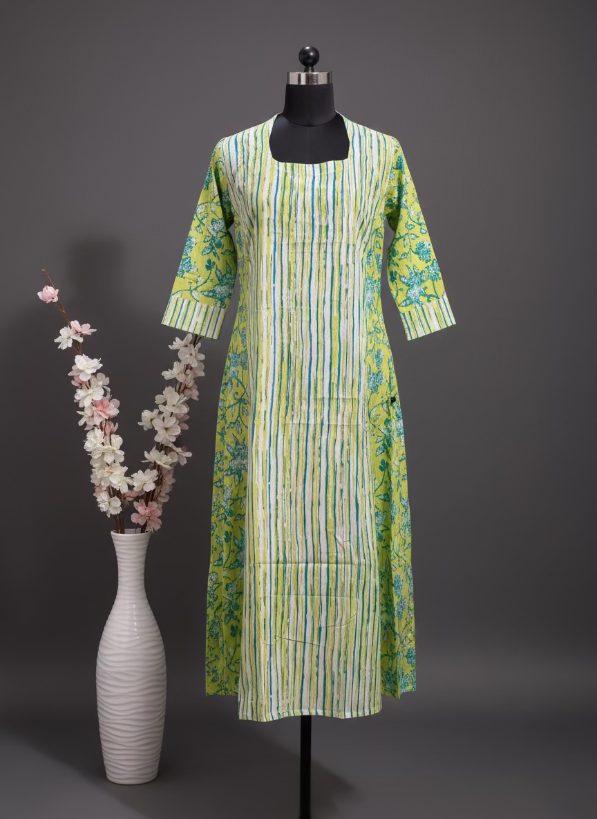 പ്യുവർ കോട്ടൺ എ ലൈൻ കുർത്തി - BB286